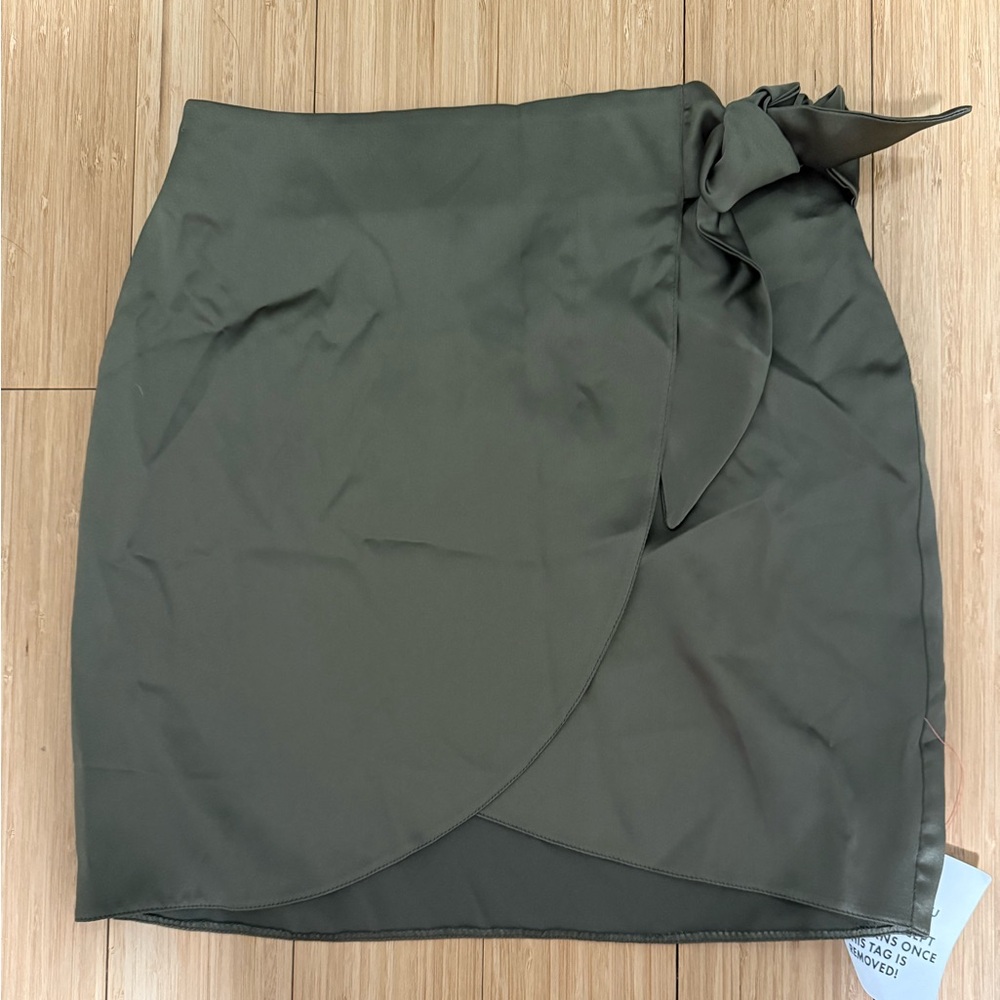 Olive green satin mini skirt